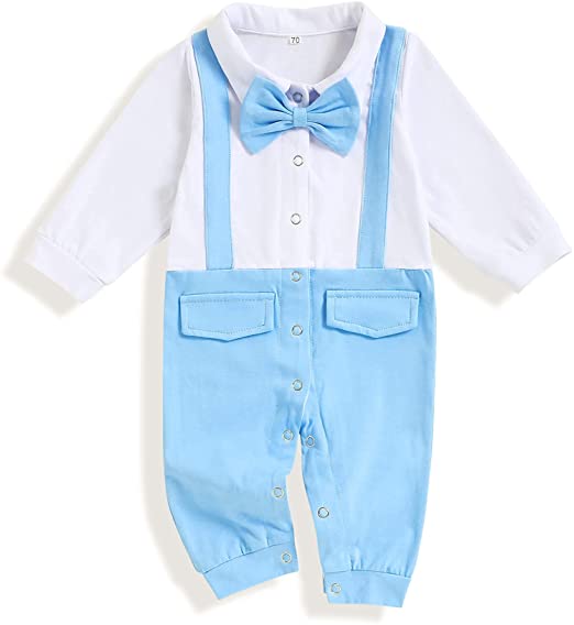 Oklady Infant Baby Boys Romper Bow Tie Gentleman Jumpsuit Overall Bodysuit Clothes 0-9 Months