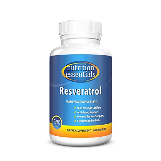 Nutrition Essentials Resveratrol | Natural Supplement for Anti-Aging and Immune System Support | Trans-Resveratrol Blend with Moringa Oleifera | GMP Approved | Made in USA | 60 Capsules