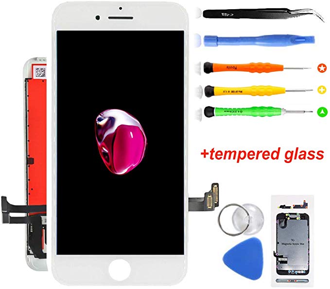 Tapkio for iPhone 7 Screen Replacement White (4.7") LCD Digitizer Touch Screen Assembly Set with 3D Touch Replacement, Repair Tools Kit, Screen Protector, Waterproof Glue