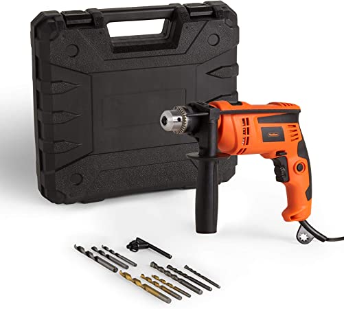 VonHaus Hammer Drill/Impact Drill 710w Electric Corded with Hard Case, Drill Bits, Depth Gauge, Variable Speed – 13mm Chuck for Masonry, Brick, Metal, Wood & More