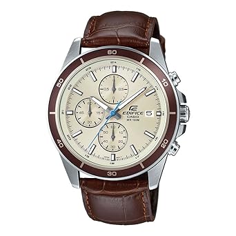 Casio Leather Edifice Chronograph Beige Dial Men's Watch - Efr-526L-7Bvudf (Ex303)