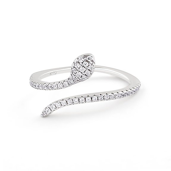 B.Catcher 925 Sterling Silver Cubic Zirconia Snake Style Adjustable Ring for Women US Size 8-11 Available