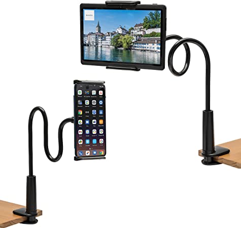 2 in 1 Gooseneck Phone and Tablet Holder | 360 Flexible Smartphone Holder | Lazy Arm Mount Stand for iPhone, iPad, Samsung Galaxy, OnePlus, Sony Xperia etc. | For Bed, Desk, Table, Reading, Filming