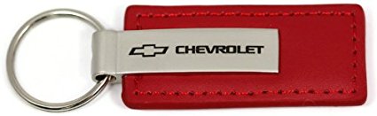 Chevrolet Logo Keychain RED LEATHER Chrome Key Fob Metal Keyring Chevy
