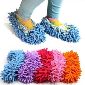 Cute Dust Mop Slippers Shoes Floor Cleaner Clean Easy Bathroom Office Kitchen(Sky Blue)