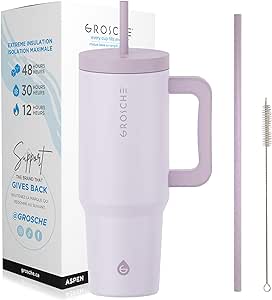 GROSCHE ASPEN 40 oz tumbler with handle and straw. Extreme insulation, classy design, built to last insulated stainless steel tumbler with handle, lid and straw - LAVENDER