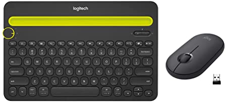 Logitech K480 Wireless Multi-Device Keyboard, Black & Pebble M350 Wireless Mouse with Bluetooth or USB - Silent, Slim Computer Mouse with Quiet Click for Laptop, Notebook, PC and Mac - Graphite