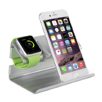 iPhone Watch Stand, BENTOBEN Apple Watch and iPhone Dual Charging Stand Nightstand Dock Viewing Stand for iPad with Cable Winder Detachable Construction Anti Slip Foam Cushion - Silver