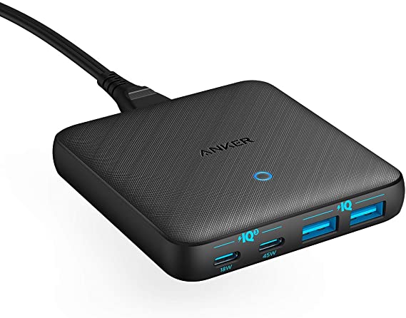 Anker USB C Fast Charger, PowerPort Atom III Slim 63W 4 Port PIQ 3.0 GaN Wall Charger with Dual USB C Ports for MacBook, USB C Laptops, iPad Pro, iPhone, Galaxy, and More