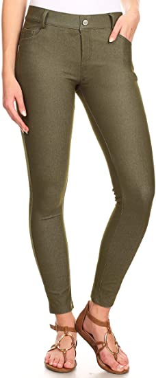 ICONOFLASH Women's Stretch Jeggings with Pockets Slimming Cotton Pull On Jean Like Leggings Regular-Plus Size