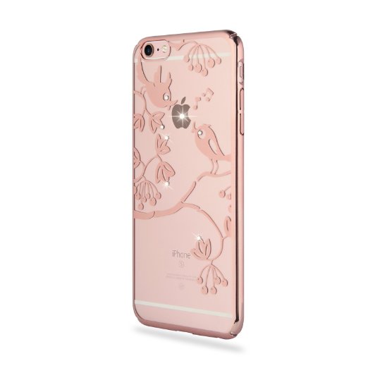 iPhone 6s plus Case Clear Rose Gold with Design - Swees® Rose Gold Plated Unique Rock Pattern Sparkle Swarovski Crystals Slim Thin Case Cover for Apple iPhone 6 plus / 6s plus 5.5 inch , Singing Birds