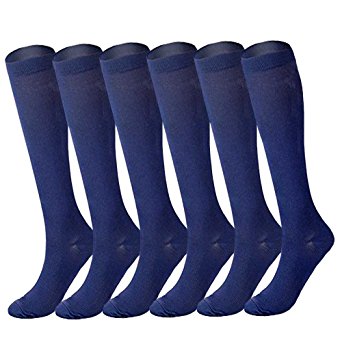 6 Pairs of Knee High Graduated Compression Socks For Women and Men - Best Medical, Nursing, Travel & Flight Socks - Running & Fitness - 15-20mmHg