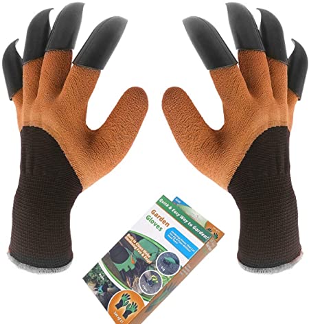 Garden Genie Gloves, Inf-way Sturdy Claws Gardening Gloves, Quick & Easy to Dig & Plant, Safe for Rose Pruning - As Seen On TV (Brown Right   Left Claws 1 pair)