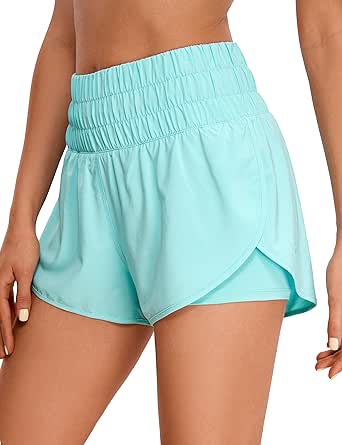 CRZ YOGA 2 in 1 High Waisted Running Shorts for Women 3" - Split Breathable Athletic Tennis Gym Workout Shorts with Pockets