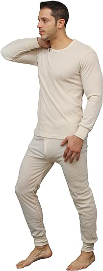 Men's Soft Cotton Waffle Thermal Underwear Base Layer Long Johns Sets with Fly