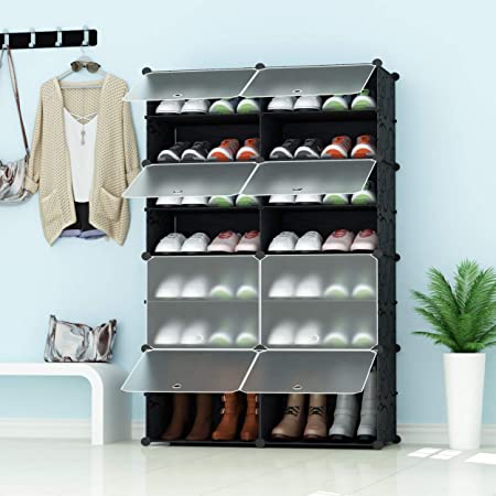 JOISCOPE Portable Shoe Storage Organzier Tower, Modular Cabinet for Space Saving, Ideal Shoe Rack for Shoes, Boots, Slippers (Black,2x7-tier)