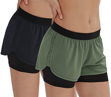 icyzone Running Yoga Shorts for Women - Activewear Workout Exercise Athletic Jogging Shorts 2-in-1