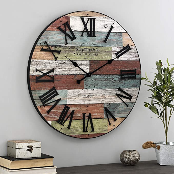 FirsTime & Co. Colorful Emmett Farmhouse Shiplap Clock, American Designed, Multi-Color, 27 x 2 x 27 inches (31207)