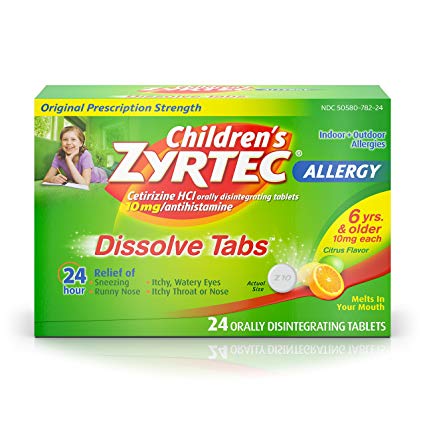 Children’s Zyrtec Allergy Relief Dissolve Tablets With Cetirizine, Citrus Flavored, 24 Count