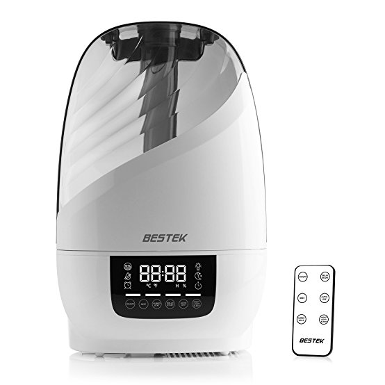 BESTEK Intelligent Cool Mist Humidifier with Noiseless, LED Display, Remote Control, for Home Bedroom, 5.8L/1.53 Gallon Capacity, Adjustable Mist Levels, Timer, Waterless Auto Shut-off, ETL Approval