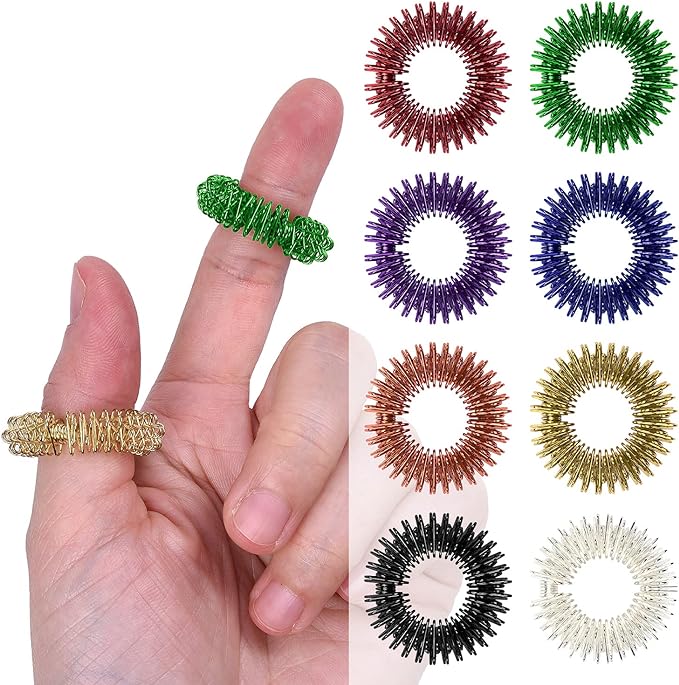 Wisdompro 16 Pcs Spiky Sensory Finger Rings, Flexible Fidget Ring for Adults, Men and Women, 8 Colors