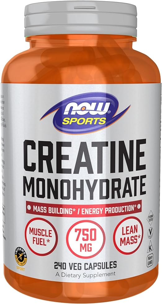 NOW Sports Nutrition, Creatine Monohydrate 750 mg, Mass Building*/Energy Production*, 240 Veg Capsules