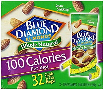 Blue Diamond Almonds 100 Calories Per Bag - 32 Grab and Go Bags,.625 Oz (Individual),20 Oz (net Weight) 2 Pack ( 64 Total Grab and Go Bags)