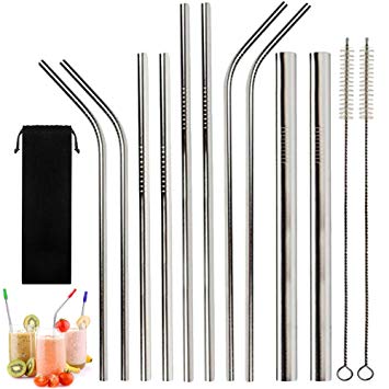 12PCS/Set Stainless Steel Straws, Large Size Straight/Curved Reusable Replacement Metal Straws With Cleaning Brush (Sliver) For 30oz / 20oz Tumblers – KKAAyueqin