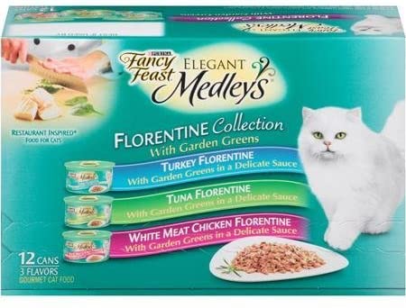 Fancy Feast Elegant Medleys Florentine Collection Cat Food Variety Pack 12-3 oz. Cans [Contains: 4 Each: Turkey Florentine, Tuna Florentine & White Meat Chicken Florentine]