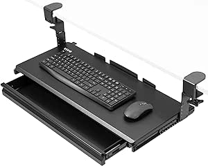 VIVO Large Height Adjustable Clamp-on Keyboard Tray, Extra Sturdy Pull Out Platform with Storage Drawer, 27 (33 Including Clamps) x 11 inch Slide-Out Tray with Organizer, Black, MOUNT-KB05HB-DR
