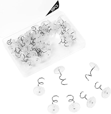 50Pcs Clear Heads Upholstery Tacks Twist Pins Bed Skirt Pins Plastic Tacks for Slipcovers Headliner Repair Loose Drapery Craft Upholstery Pins