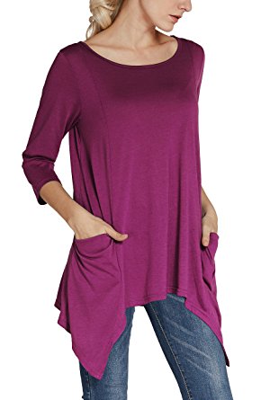 Urban CoCo Women's Plus Size Pocket Tunic Tops 3/4 Sleeve T Shirt