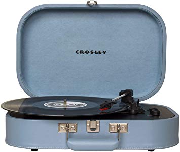 Crosley Discovery Vintage Bluetooth 3-Speed Belt-Driven Suitcase Turntable, Glacier