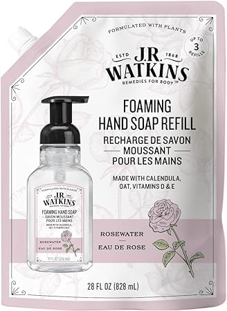 J.R. Watkins Rosewater Foaming Hand Soap Refill Pouch, 828 mL