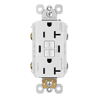 Legrand Radiant 2097TRUSBCCW 15 Amp GFCI Self Test Tamper Resistant Decorator Duplex Outlet with USB Type C, White (1 Count)