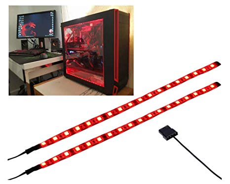 Ubanner LED Light Strip Computer Lighting RED, Magnetic, Molex Connector, 2pcs LED Strip for PC Case Lighting Kit (30cm,18leds,S Series)