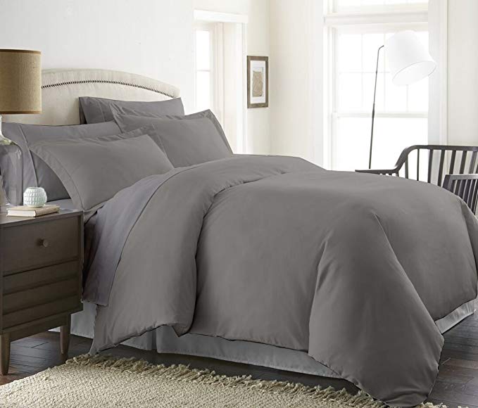 Bed Alter 600 Thread Count Duvet Cover Zipper & Corner Ties 100% Egyptian Cotton Luxurious & Hypoallergenic (California King/King, Silver)