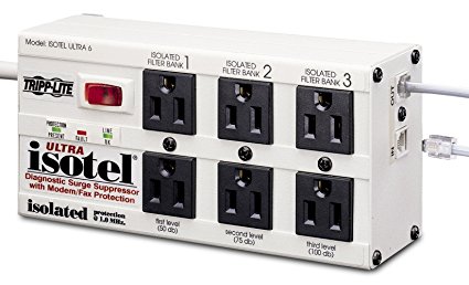 Tripp Lite Isobar 6 Outlet Surge Protector Power Strip, Tel/Modem, 6ft Cord Right Angled Plug, & $50K INSURANCE (ISOTEL6ULTRA)