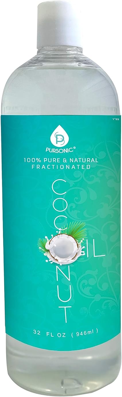 Pursonic 100% Pure Oil for Massages, Therapeutic Recipes & Essential Oils, Fractionated Coconut, 32 Fl Oz