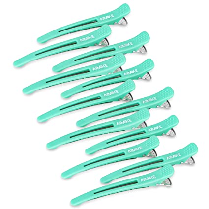 AIMIKE Hair Clips for Styling Sectioning 12 Pack, Non-Slip Duck Billed Hair Cutting Clips with Silicone Band, No Trace Hair Clips for Women, Girls and Salon Hairdressers, 4.3 inch Long (Blue)