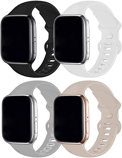 RUOQINI 4 Pack Compatible with Apple Watch Band 42mm 44mm,Sport Silicone Soft Replacement Band Compatible for Apple Watch Series SE/6/5/4/3/2/1 [S/M Size - Stone/Black/White/Fog]