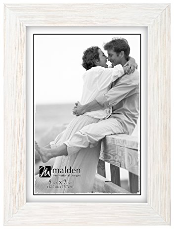 Malden International Designs Linear Rustic Wood Picture Frame, 5x7, Rough White