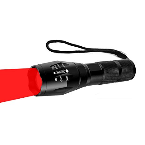 Tactical Red LED Flashlight Single Mode Hunting Handheld Flashlight with Zoomable and Waterproof for Astronomy Night Observation etc.