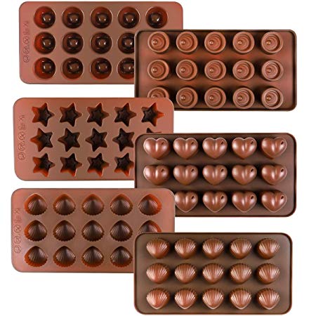 Kootek 6 Pack Silicone Chocolate Mold Reusable 90 Cavity Candy Baking Molds Ice Cube Trays BPA Free Candies Making Supplies for Chocolates Fat Bomb Hard Candy Gummy Jelly Cake Decoration