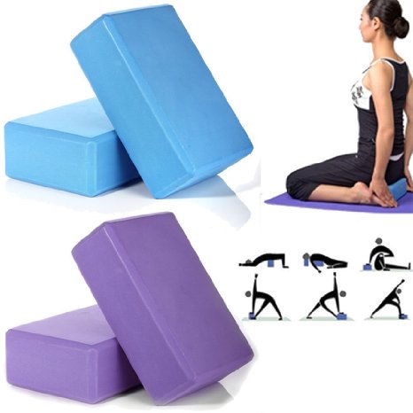 Masione 2PACKS EVA Yoga Exercise Props Block Brick Foam for Yoga Pilates Gym Exercise Fitness Trainer Sport Tool Purple