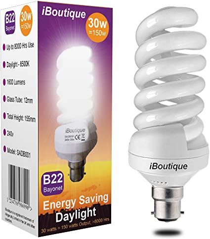 iBoutique 30W Bayonet (B22) Daylight Energy Saving Light Bulb Equivalent Output 150 Watts (Full Spectrum) Great For SAD Sufferers, Snooker, Pool, Hobbies, Crafts, Photography