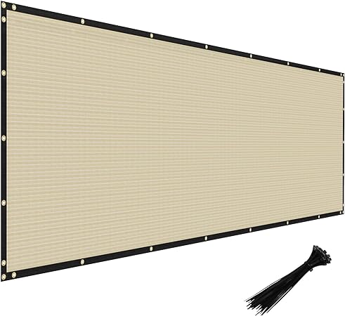 Privacy Fence Screen Heavy Duty Windscreen Fencing Mesh Fabric Shade Net Cover with Brass Grommtes for Outdoor Wall Garden Yard Pool Deck, 8'x20' Beige