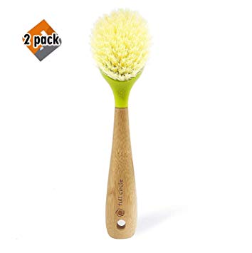 Full Circle Be Good Kitchen Dish Brush with Bamboo Handle, Single Brush, Green 2 Pack