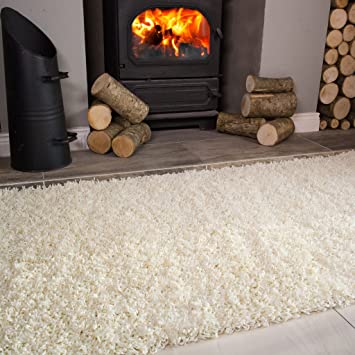 Ontario Cream Off White Fireside Fireplace Mantelpiece Hearth Shaggy Shag Fluffy Living Room Area Rug