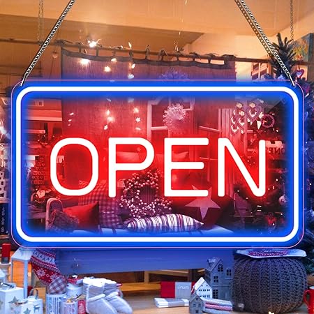 22.8"x 11.8" Large Neon Open Sign, Super Bright LED Open Signs, Open Sign with ON/OFF Switch UL adapter, [Red&Blue] Neon Light Up Sign to Attract Customers for You